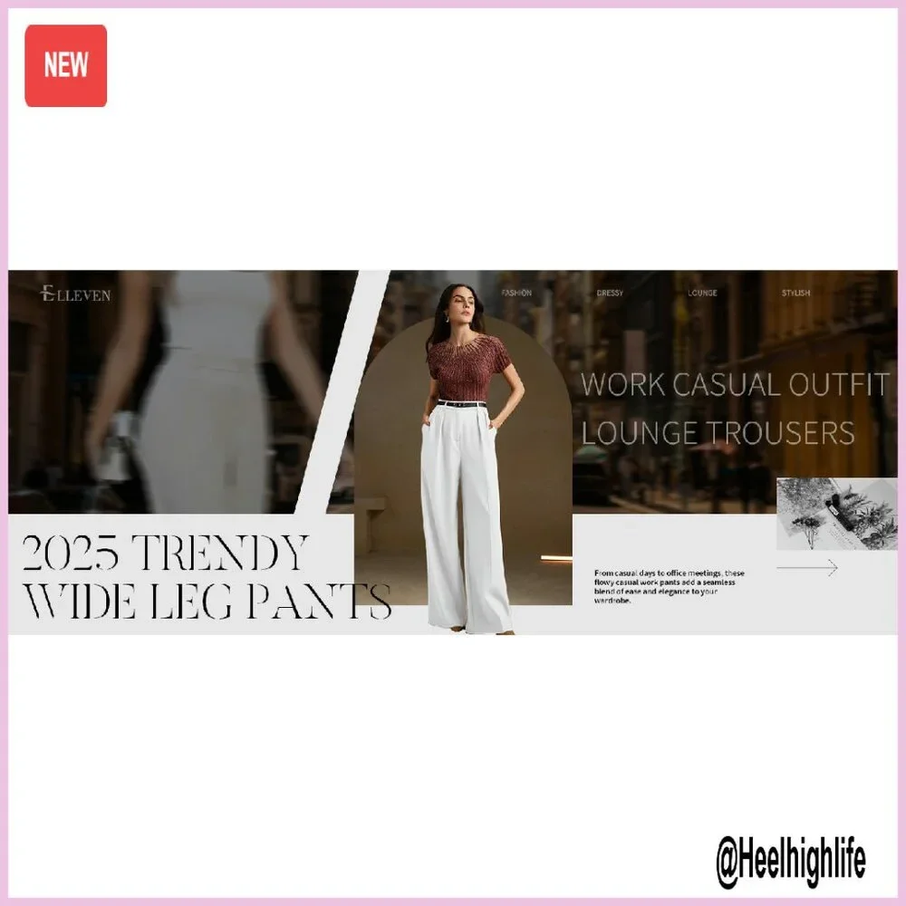 Women's Wide Leg Dress Pants High Waist Elastic Back Flowy Trousers - Picture 8 of 8